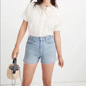 Madewell‎ cream collarless eyelet button down